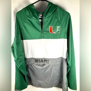 Miami Hurricanes Mens Fanatics Green/White/Gray XL Windbreaker Hoodie NWOT‎ NCAA